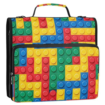 Building Blocks Bricks Colorful 3 Ring Binder with Zipper, Expanding File Folder and Shoulder Strap and Handle, 500 Page Capacity