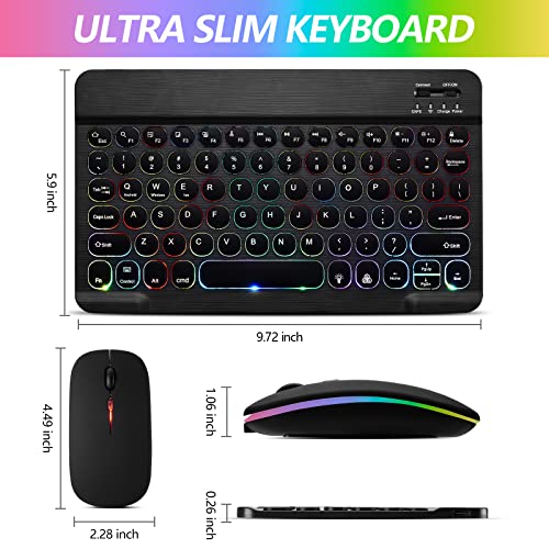 Ultra-Slim Lightweight Bluetooth Keyboard And Mouse Portable Wireless Keyboard Rechargeable 7-Color Backlit for Apple iPad iPhone Samsung Tablet iPhone Smartphone iOS Android Windows, Round Keys Black - color: black