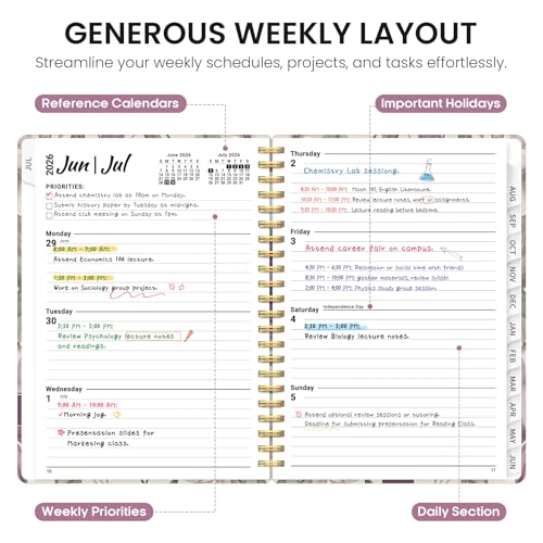 Planner 2026-2027, Academic Year Weekly and Monthly Calender Planner, from Jul 2026 - Jun 2027, Spiral Bound School Planning Book, Perfect for Teacher, Student, Women & Men, A5 (6.3" x 8.5"), Soft Peony - color: N-Soft Peony, size: (6.3"x8.5")a5