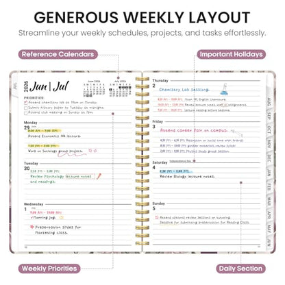 Planner 2026-2027, Academic Year Weekly and Monthly Calender Planner, from Jul 2026 - Jun 2027, Spiral Bound School Planning Book, Perfect for Teacher, Student, Women & Men, A5 (6.3" x 8.5"), Soft Peony - color: N-Soft Peony, size: (6.3"x8.5")a5