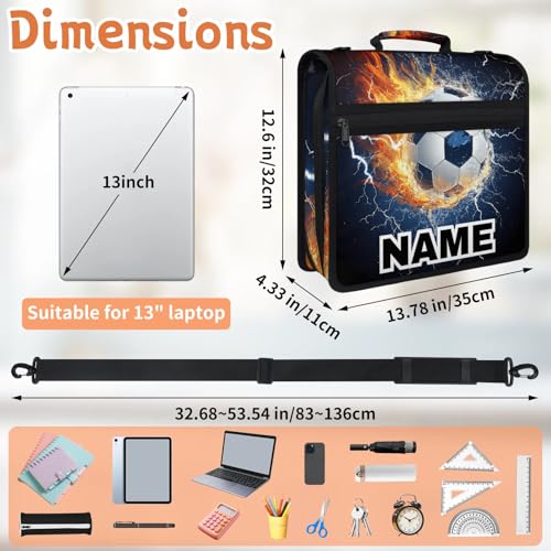 Custom Zipper Binder Lightning Fire Soccer 3 Ring Binder 1.5 Inch Expanding Pockets File Folder Large Capacity Document Organizer Bag with Handle and Strap - color: Multi 8