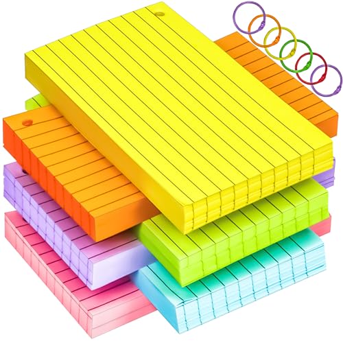 280Pcs Colored Index Cards 3x5 Inch Flash Cards with Rings Lined Note Card Flashcards, Colorful Ruled Card Pad Index Note Books 3 x 5 Notecards for Studying School Supply College Office - size: 3" x 5", style: Lined Card with Binder