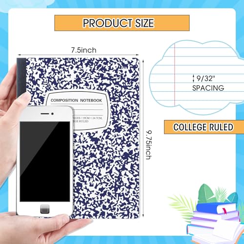 Fainne 60 Pack B5 Composition Notebooks Bulk 7.5 x 9.75'' College Ruled Composition Notebooks 50 Sheets (100 pages) Marble Covers Notebook for School Classroom Office Supplies (Blue) - color: Blue