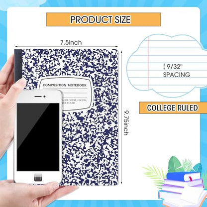 Fainne 60 Pack B5 Composition Notebooks Bulk 7.5 x 9.75'' College Ruled Composition Notebooks 50 Sheets (100 pages) Marble Covers Notebook for School Classroom Office Supplies (Blue) - color: Blue