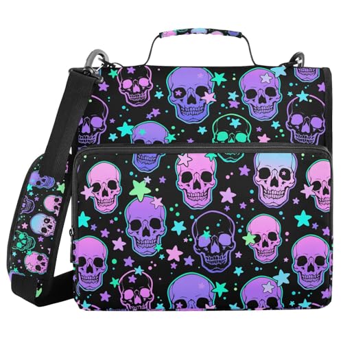 Personalized Magic Skull 3 D-Ring Binder Bag Multi-Pocket Zipper Organizer with Handle and Detachable Shoulder Strap Holds 500 Sheets for School Office Supplies - color: Dhb-004