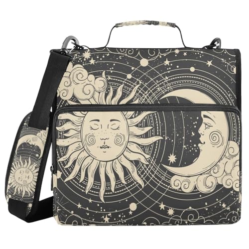 Tarot Celestial Bohemian Binder Bag 3 Ring Zipper with Handle Shoulder Strap - color: Boho