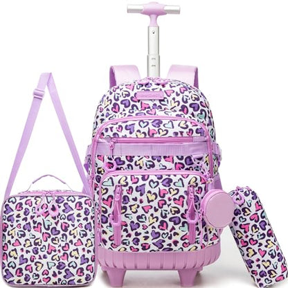 Rolling Backpacks for Kids Backpack for Girls with Lunch Bag Pencil Case 16.5" Kids Backpack with Wheels Roller Backpacks for Girls - color: Ziseaixin