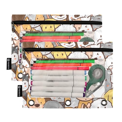 ZAZYXTJ Personalized Cute Dog Binder Pencil Pouchs 3 Ring | with Zipper Clear Window Office Organizers bag for School Students Teacher Supplies 2 Pack - color: Dog