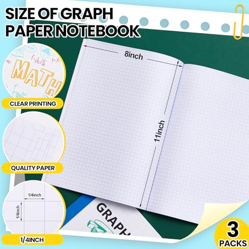 Ctosree 3 Pcs Primary Graph Paper for Kids 1/4 Inch Squares Elementary Math Graph Paper Composition Notebook 8.5 x 11 Inches Quad Ruled Grid Notebook for Kids K-2 School Supplies - size: 1/4 Inch