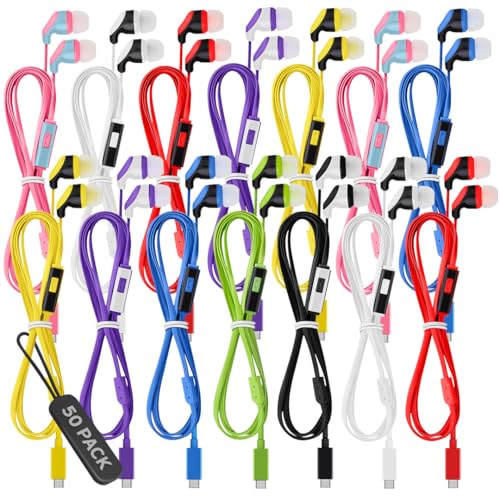 50 Pack Bulk USB C Headphones with Mic, Type C Wired Earbuds Noise Cancelling Earphones Compatible with iPhone 16/15 Pro Max Plus, iPad Pro, Galaxy S23/S22/S21/Ultra, Pixel 8/7/6, Kindle Fire Max 11