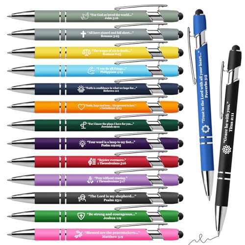 Personalized 15 Pack Bible Pens Touch Screen Stylus Ballpoint Pens | Christian Retractable Pens with Scripture Quotes & Symbols, Smooth Writing Black Pen for Church,Multicolor - color: Multicolor, style: Christian