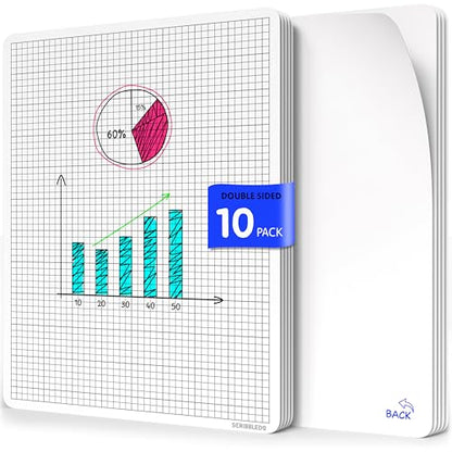SCRIBBLEDO Small Grid Dry Erase Sheets 9”x12” Math Practice Small White Board Sheets Math Manipulatives Quad Graph Whiteboard Sheets Math Supplies Homeschool Teacher Students Classroom Pack of 10