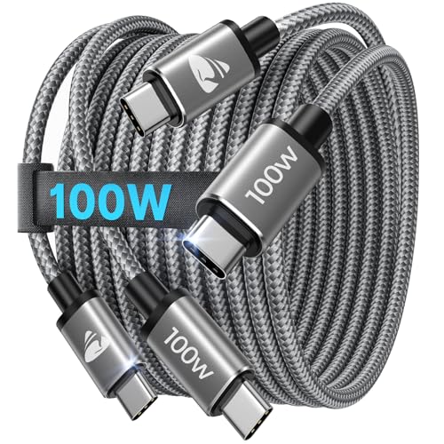 Aioneus USB C to USB C Cable 【6FT 2Pack】 100W USBC to USBC Fast Charging | Braided C to C Charger Cord for iPhone 17 16 15 Pro Max Air, MacBook Pro/Air, iPad,Pixel,Samsung Galaxy S26 S25 S24 S23,LG - color: Silver-Gray