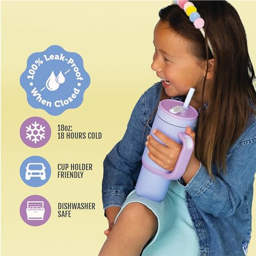 Ello Oasis 18oz Insulated Stainless Steel Kids Tumbler with Straw, Lavender Fields - color: Lavender Fields, size: 18 Ounces
