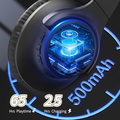 KVIDIO Bluetooth Headphones Over Ear, 65 Hours Playtime Wireless Headphones with Microphone, Foldable Lightweight Headset with Deep Bass, HiFi Stereo Sound Low Latency for Travel Work Cellphone - color: Black