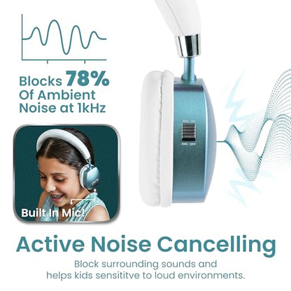 Puro Sound Labs Noise Cancelling Headphones for Kids - 85 dB Volume Limit, Built in Mic, 35-Hour Battery, Lightweight On Ear Design & Comfy Fit, Bluetooth Headphones for Kids – PuroQuiet Plus, Teal - color: Teal