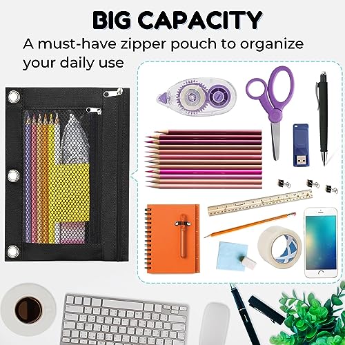 Pencil Pouch 3 Ring, Zipper Pencil Pouches Case Binder Cosmetic Bag 2 Pack