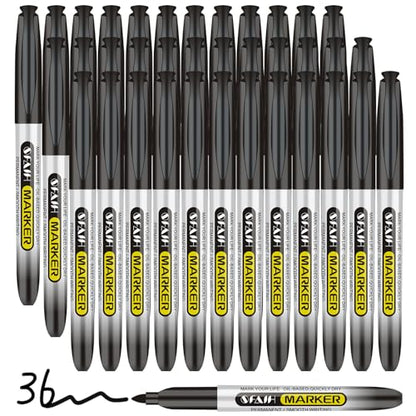 SFAIH Black Permanent Markers Bulk - 36 Pack, 1s Quick Dry, Non-Fading, Fine Point Permanent Pens for Plastic Glass Metal Wood Paper Stone, Office Classroom Kitchen, Doodling, Marking, Waterproof - color: 36 Black