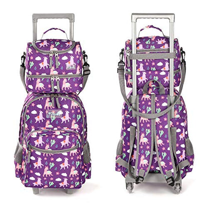 Tilami Rolling Backpack 18 inch Double Handle with Lunch Bag Wheeled Kids Backpack for Girls and Boys, Purple Alpaca - color: Purple Alpaca