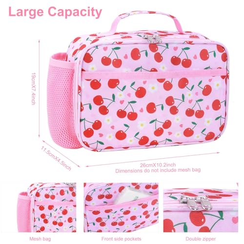 RHCPFOVR Kids Lunch Bag - Insulated Lunch Box for Boys Girls,Washable Lunch Bag and Reusable Toddler Leak-proof Lunchbox for School and Daycare - color: Pink Cherry