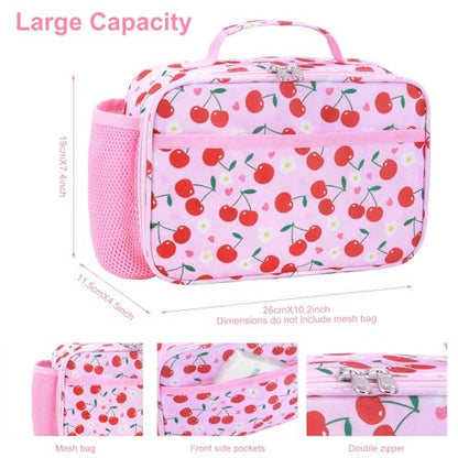 RHCPFOVR Kids Lunch Bag - Insulated Lunch Box for Boys Girls,Washable Lunch Bag and Reusable Toddler Leak-proof Lunchbox for School and Daycare - color: Pink Cherry