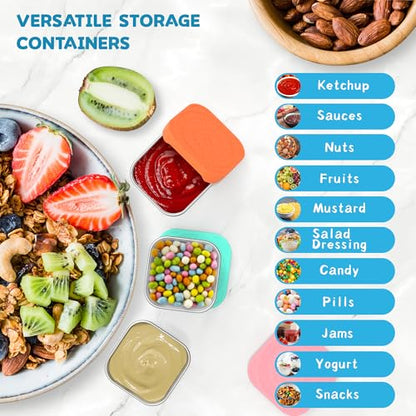 CasaCulina 6 Pack 6oz Stainless Steel Snack Containers, Easy Open Leak Proof Stainless Steel Food Storage Containers with Silicone Lids, Small Metal Lunch Box Container for Office, Travel
