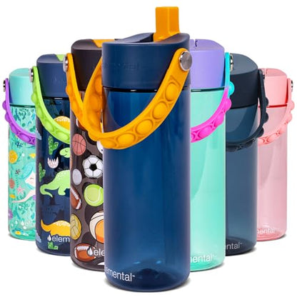 Elemental Water Bottles for Kids - Splash Kids Water Bottle for School with Pop-it Handle - BPA Free Tritan Plastic Water Bottle with Straw Leak Proof when Spout is Closed - Midnight Sun - 18oz - color: Midnight Sun 18oz