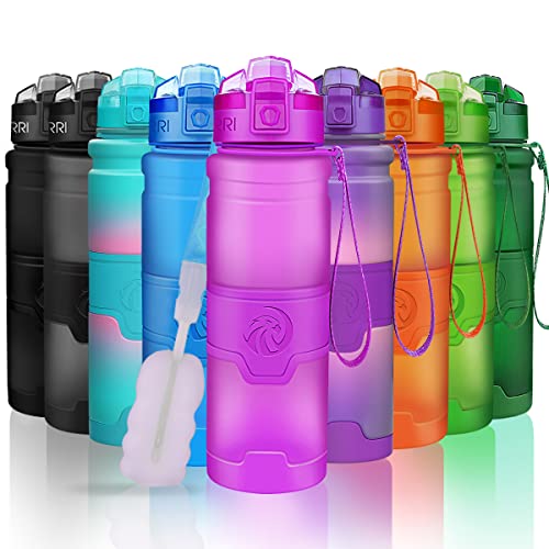 ZORRI Sports Water Bottle, 400/500/700ml/1L, BPA Free Leak Proof Tritan Lightweight Bottles for Outdoors,Camping,Cycling,Fitness,Gym,Yoga- Kids/Adults Drink Bottles with Filter, Lockable Pop Open Lid - color: Purple, size: 17 Ounces