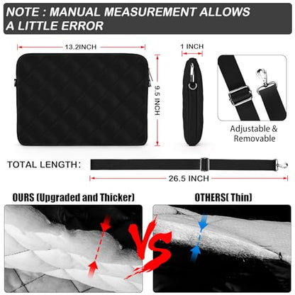 Puffy Quilted Laptop Sleeve with a Removable Shoulder Strap Compatible with MacBook Air 13 inch M2 A2681 M1 A2337 A2179 A1932 2023-2018/Pro 13 M2 M1 A2338 A2251 A2289 A2159 A1989 A1706 A1708 - color: Sleeve - Black, size: 13 inch