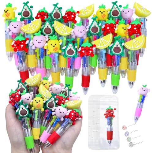 TOEMUR 200 PCS Multicolor Pen Set – 100 Cute Pens Bulk with 100 Pen Bags, Fun Pens for Party Favors, Christmas, Birthday, Kawaii Stationery for Student Prizes, Gifts Bulk for Friends (Fruit) - color: Fruit, size: 100