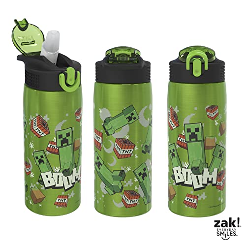 Zak Designs Minecraft Water Bottle for Travel and At Home, 19 oz Vacuum Insulated Stainless Steel with Locking Spout Cover, Built-In Carrying Loop, Leak-Proof Design (Creeper) - color: Minecraft