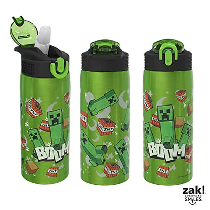 Zak Designs Minecraft Water Bottle for Travel and At Home, 19 oz Vacuum Insulated Stainless Steel with Locking Spout Cover, Built-In Carrying Loop, Leak-Proof Design (Creeper) - color: Minecraft