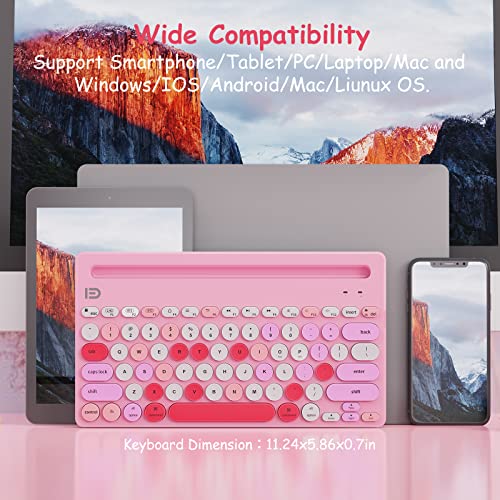 HUO JI Wireless Keyboard Multi-Device, Bluetooth and 2.4G Dual Mode for iPad, Switch to 3 Devices for Tablet, iPhone, PC, Smart TV, Cellphone, iOS Android Windows, Pink - color: Pink