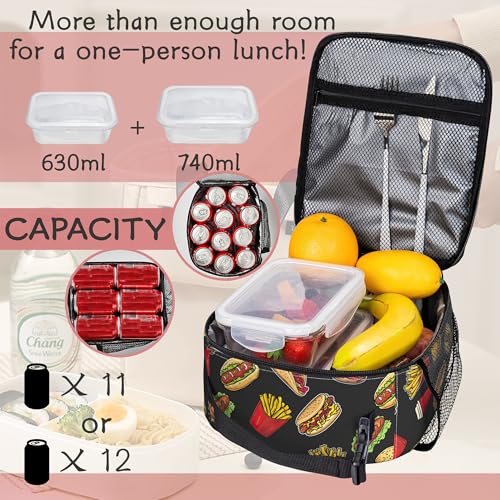 Hamburger Lunch Bag for Kids, Insulated School Lunch Tote | Cute reusable lunch bag with large capacity, insulated cooler tote for girls boys school, outdoor activities and snacks - color: Hamburger