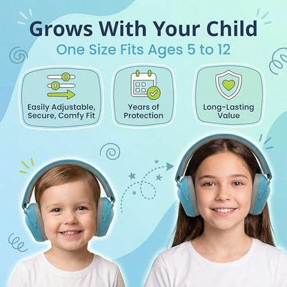 ISOtunes JUNIOR DEFENDER Noise Cancelling Headphones for Kids, 20 dB Kids Ear Protection Ear Muffs for Noise Reduction - color: Kids Blue