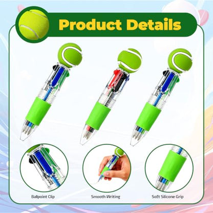 Tennis Party Favors Tennis Pens Mini Multicolor Pen in One Cute Fun 4-in-1 Pens Bulk Cool Ballpoint Pen for Birthday Gifts Teacher Supplies (Tennis, 12) - style: Tennis