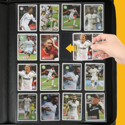 16 Pocket Ringless Side Loading Trading Card Binder, 1024 Cards PU Fixed Page Zipper Card Album for TCG Sports Game Cards, Not Fit Top Loaders(Lake Blue) - color: 16 Pocket 1024 Diamond Lake Blue
