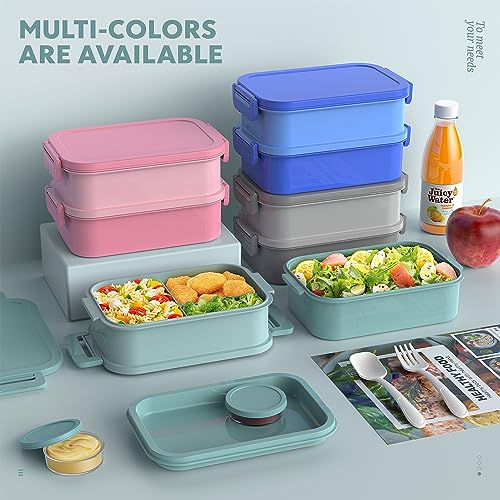 Jelife Bento Box Adult Lunch Box - 72oz Stackable Bento Lunch Box for Adults, 3 Layers All-in-One Large Bento Box Leak-Proof Lunchbox with Utensil Sauce Dressing Containers for Dining Out,Work, Green - color: 2-Green