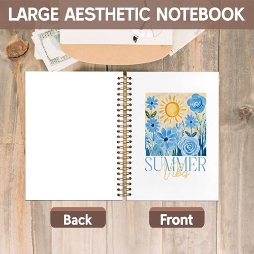 KAOWT Blue Floral Summer Vibes Notebook Journal, Blue Flower Notebooks for Note Taking, Preppy Summer Floral Journal, Flower Hardcover Spiral Notebook 5.5x8.3in - color: Summer notbook-Summer flower