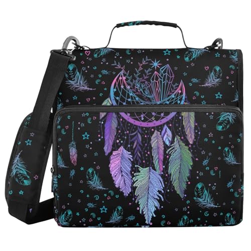 Dreamcatcher Binder Bag 3 Ring Zipper with Handle Shoulder Strap | for School Work Office Organizer Storage Case - color: Dreamcatcher