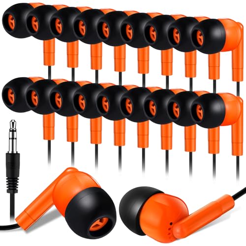 Kanayu 100 Pack Wired Earbuds Bulk for Classroom Ear Headphones Wired Basic Student Earbuds No Microphone with 3.5MM Jack for Class Laptop School Library, Individually Bagged (Orange) - color: Orange