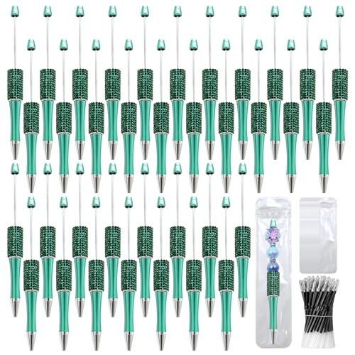 75 Pcs DIY Diamond Beadable Pen Kit - 25 Plastic Rhinestone Beaded Pens Bulk with Refills & Bags - Fancy Cute Glitter Pens for Crafting, Students & Teachers – School Supplies (Green) - color: Green, size: 25