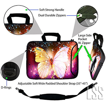 LSS 13.3 inch Laptop Sleeve Bag Notebook with Extra Side Pocket, Soft Carrying Handle & Removable Shoulder Strap for 12" 12.1" 13" 13.3" Apple MacBook Air, GW, Acer, Aspire Asus, Dell, HP, Sony, - color: Sparkling Butterfly, size: 13 in – 13.3 in