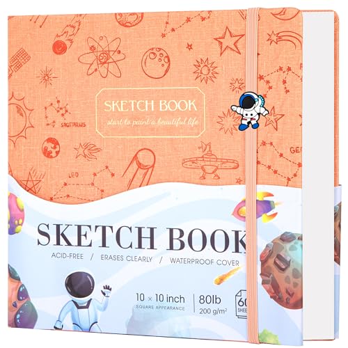 FLYING EAGLE Sketch Book, Square Hardcover Sketchbook for Kids,10x10,Orange | 120 Pages 120GSM Thick Drawing Pad,Bleed-Resistant Sketch Pad Gift for Boys Girls Teens Art Drawing Journal - color: 3.orange, size: 10"x 10"