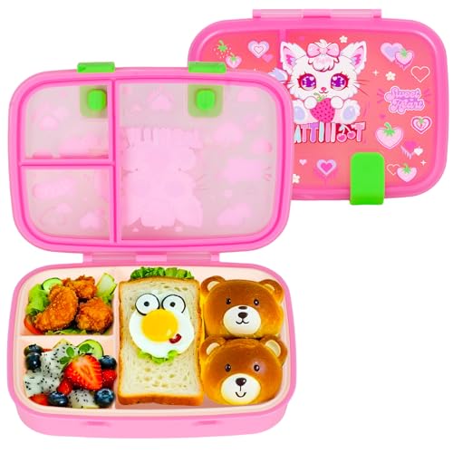 Cute Cartoon Bento Lunch Box for Kids, 800ml/27oz BPA-Free Leak-Proof Food Containers with 3 Compartments, Dishwasher Safe, Back to School Students Lunches Size for Ages 3-7 - color: B26. Cat