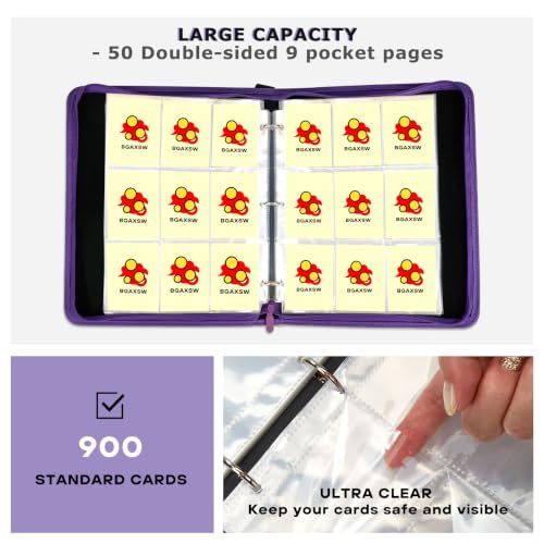 9-Pocket Trading Card Binder, PU Leather Zip Card Binder Album Holds 900 Cards for TCG, Sports Cards, Collectible Cards（CARTOON） - color: Cartoon3