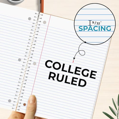 Rosmonde 5 Subject Notebook College Ruled, 6 Value Pack, 300 Pages (150 Sheets), 8 x 10-1/2", 5 Subject College Ruled Spiral Notebooks for School & Office, Thick Paper Fights Ink Bleed, 3 Hole Punched - size: 6 Pack, style: 5 Subject - Soft Cover