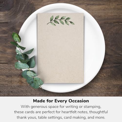 321Done Blank Note Cards, 4x6 Thick Cardstock - Greenery Leaves Tan Card Stock, Notecards & Stationery for Writing, Stamping, Printing - Made in USA, Set of 50 - No Envelopes - color: Greenery, Tan, size: 4x6, Vertical