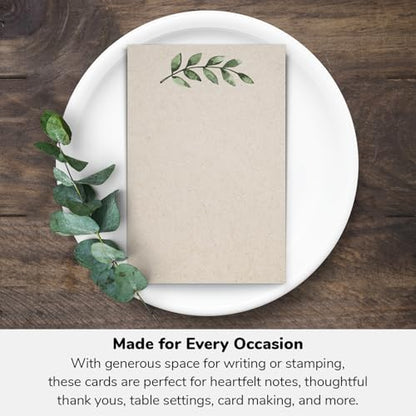 321Done Blank Note Cards, 4x6 Thick Cardstock - Greenery Leaves Tan Card Stock, Notecards & Stationery for Writing, Stamping, Printing - Made in USA, Set of 50 - No Envelopes - color: Greenery, Tan, size: 4x6, Vertical