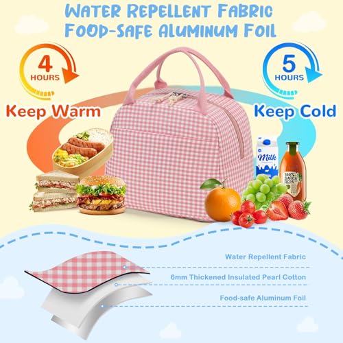 CAMTOP Lunch Box Kids Insulated Lunch Bag Large Reusable Leakproof Cooler Lunch Bags for Boys Girls School Travel Picnic (Pink and White Checkered) - color: Pink and White Checkered
